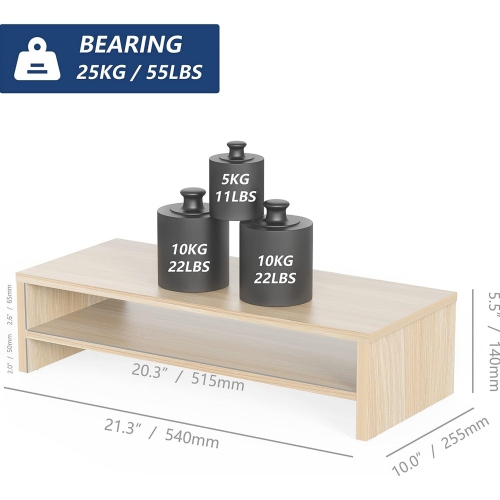 NIERBO 2 Tiers Monitor Riser Stand - 21.3'' Large Computer Laptop Stand with Keyboard Storage Space, Desk Accessories, Home Office Supplies Oak