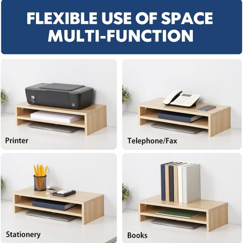 NIERBO 2 Tiers Monitor Riser Stand - 21.3'' Large Computer Laptop Stand with Keyboard Storage Space, Desk Accessories, Home Office Supplies Oak