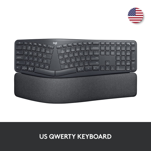 Logitech ERGO K860 Wireless Ergonomic Keyboard - Split Keyboard, Wrist Rest, Natural Typing, Stain-Resistant Fabric, Bluetooth and USB Connectivity,