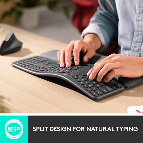 Logitech ERGO K860 Wireless Ergonomic Keyboard - Split Keyboard, Wrist Rest, Natural Typing, Stain-Resistant Fabric, Bluetooth and USB Connectivity,