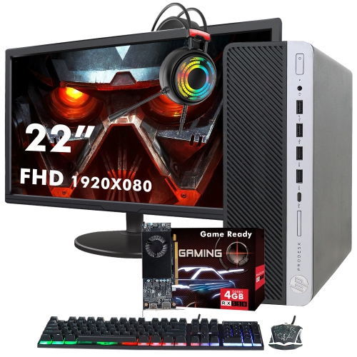 Refurbished HP ProDesk 600 G3 SFF Desktop - New 22-inch FHD Monitor, Intel Core i7-6th Gen, 16GB RAM, 256GB SSD, RX 550, Win 10 Pro, Gaming Headset -