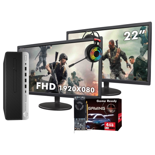 Refurbished HP ProDesk 600 G3 SFF Desktop - New Dual 22-inch FHD Monitor, Intel Core i7-6th Gen, 16GB RAM, 1TB SSD, RX 550, Win 10 Pro, Gaming