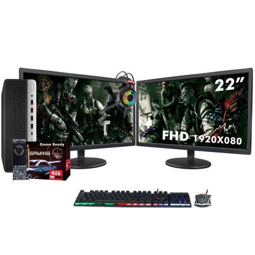 Refurbished HP ProDesk 600 G3 SFF Desktop - New Dual 22-inch FHD Monitor, Intel Core i7-6th Gen, 32GB RAM, 512GB SSD, RX 550, Win 10 Pro, Gaming