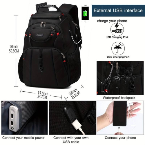Waterproof Travel Laptop Backpack with USB Charging - Durable Business & College Student Bag for Men & Women