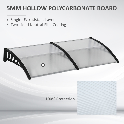 Outsunny Window Awning Door Canopy, Polycarbonate Front Door Outdoor Patio Cover, Sun Shelter, Hollow Sheet for UV, Rain, Snow and Sunlight