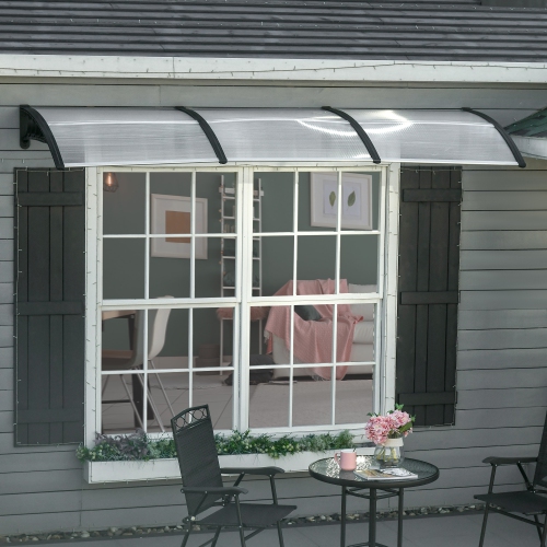 Outsunny Window Awning Door Canopy, Polycarbonate Front Door Outdoor Patio Cover, Sun Shelter, Hollow Sheet for UV, Rain, Snow and Sunlight