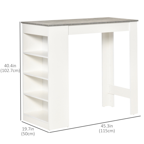 Table de bar HOMCOM, table de pub à dessus haut avec 4 tablettes de rangement, table moderne à hauteur de bar pour le bar à domicile, cuisine, gris