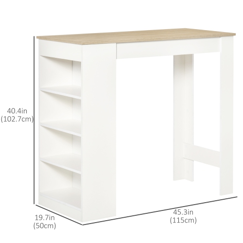 Table de bar HOMCOM, table de pub à dessus haut avec 4 tablettes de rangement, table moderne à hauteur de bar pour le bar à domicile, cuisine, naturel