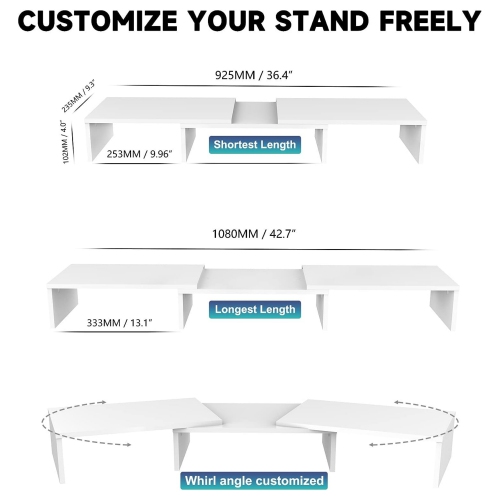 NIERBO Dual Monitor Stand - 3 Shelf Computer Monitor Riser, Wood Desktop Stand with Adjustable Length and Angle, Desk Accessories, Office Supplies