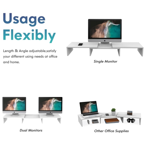 NIERBO Dual Monitor Stand - 3 Shelf Computer Monitor Riser, Wood Desktop Stand with Adjustable Length and Angle, Desk Accessories, Office Supplies