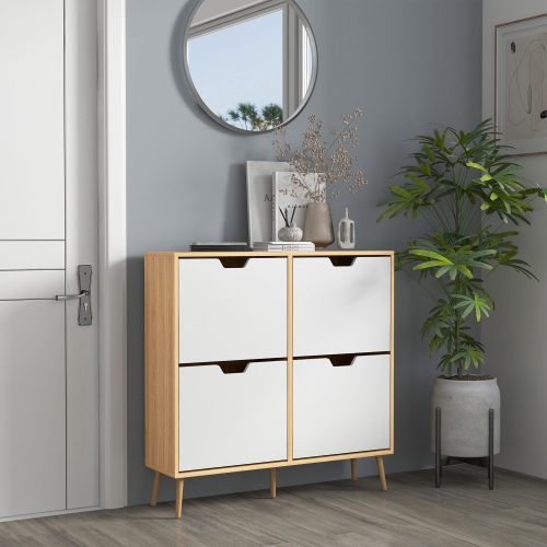 HOMCOM – Armoire à chaussures avec 4 tiroirs rabattables et tablette réglable, armoire de rangement pour chaussures pour entrée, couloir, peut