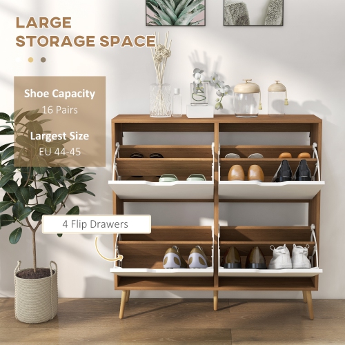 HOMCOM – Armoire à chaussures avec 4 tiroirs rabattables et tablette réglable, armoire de rangement pour chaussures pour entrée, couloir, peut