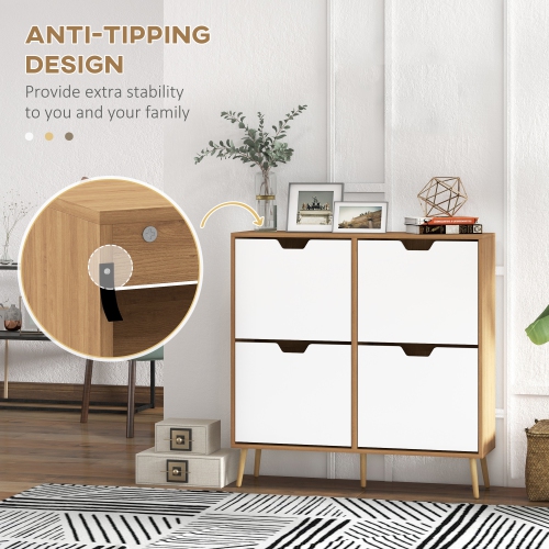 HOMCOM – Armoire à chaussures avec 4 tiroirs rabattables et tablette réglable, armoire de rangement pour chaussures pour entrée, couloir, peut