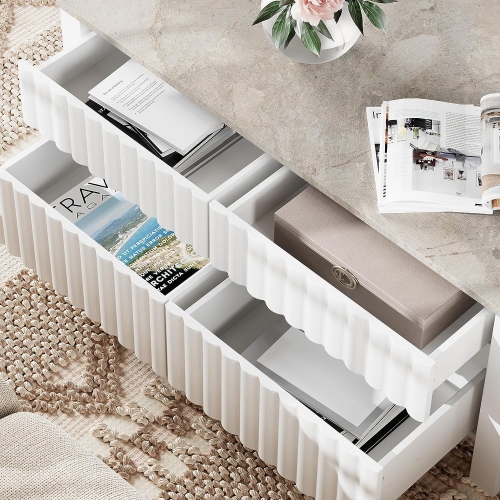 WAMPAT – tables basses 2-en-1 avec rangement, table centrale rectangulaire moderne avec tiroirs coulissants pour la chambre à coucher du salon, blanc