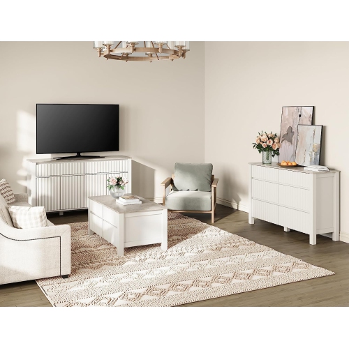 WAMPAT – tables basses 2-en-1 avec rangement, table centrale rectangulaire moderne avec tiroirs coulissants pour la chambre à coucher du salon, blanc