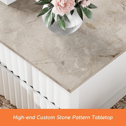 WAMPAT Modern Coffee Table with 2 Large&Small Storage Drawers, Center Table with Thick Wood Legs,Rectangle Cocktail Table for Living Room Bedroom,