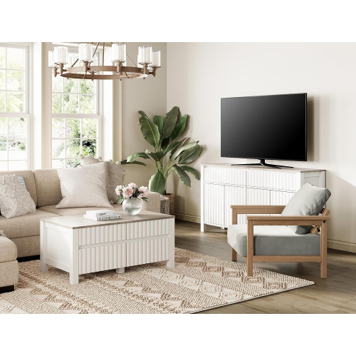 WAMPAT Modern Coffee Table with 2 Large&Small Storage Drawers, Center Table with Thick Wood Legs,Rectangle Cocktail Table for Living Room Bedroom,