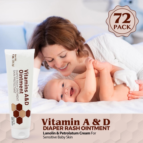 MEDca Vitamin A & D Diaper Rash Ointment- Protectant Cream For Sensitive Baby Skin - Lanolin & Petrolatum Formula, Dry-Cracked Hands/Feet/Face Skin,