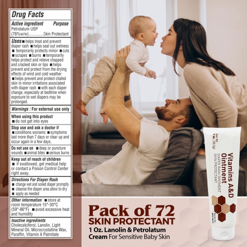 MEDca Vitamin A & D Diaper Rash Ointment- Protectant Cream For Sensitive Baby Skin - Lanolin & Petrolatum Formula, Dry-Cracked Hands/Feet/Face Skin,