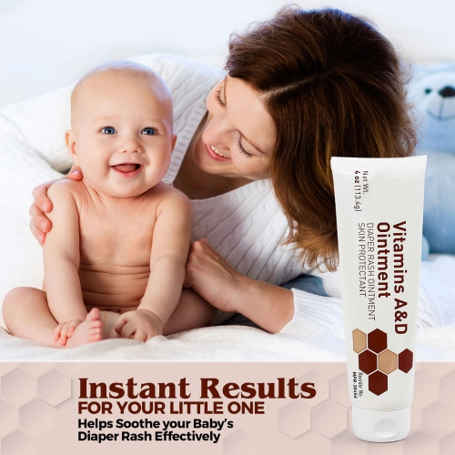 MEDca Vitamin A & D Diaper Rash Ointment- Protectant Cream For Sensitive Baby Skin - Lanolin & Petrolatum Formula, Dry-Cracked Hands/Feet/Face Skin,