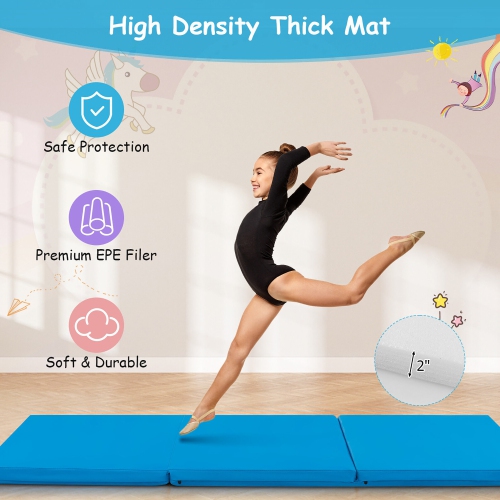Gymax Tri-Fold Folding Exercise Mat 6 ft x 2 ft Portable Gymnastics Tumbling Mat Yoga