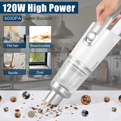 NIERBO Handheld Vacuum Cleaner Cordless, 9000Pa Powerful Suction Wireless Mini Car Vacuum Cleaner, Portable and Rechargeable Wet & Dry Hand Held