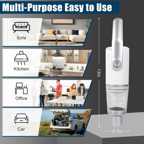 NIERBO Handheld Vacuum Cleaner Cordless, 9000Pa Powerful Suction Wireless Mini Car Vacuum Cleaner, Portable and Rechargeable Wet & Dry Hand Held