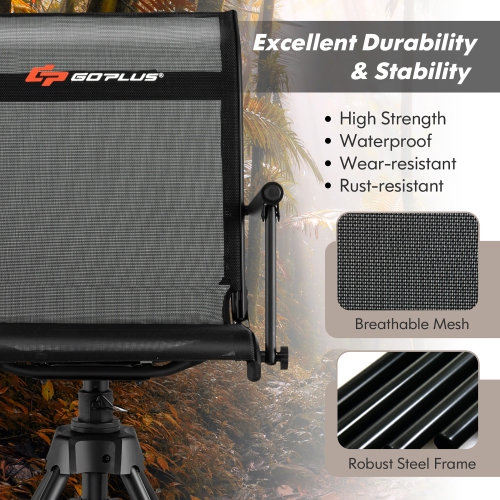Fauteuil de chasse pivotant Goplus à pattes ajustables et pivotant silencieux et pliable à 4 360°