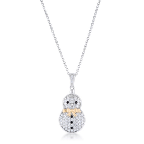 JGI  .35 Ct Cz Two-Tone Snowman Pave Holiday Pendant In Multicolor