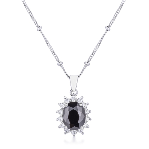 JGI  Rhodium Plated Petite Royal Oval Pendant In Black