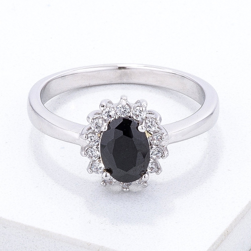 JGI  & Clear Cz Petite Oval Ring In Black