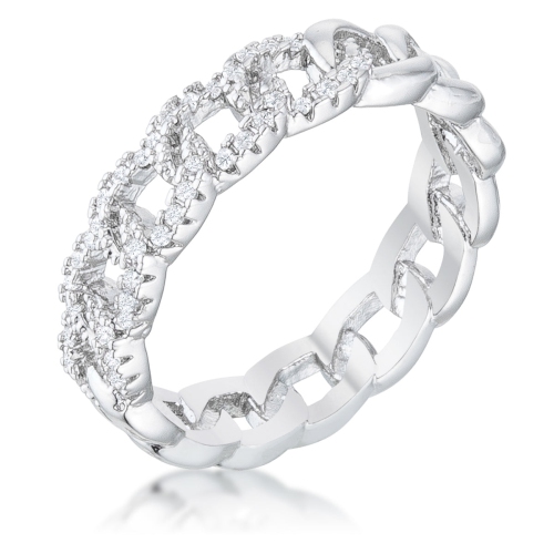 JGI  Interlocking Rhodium Chain Design Ring With Cz In Multicolor