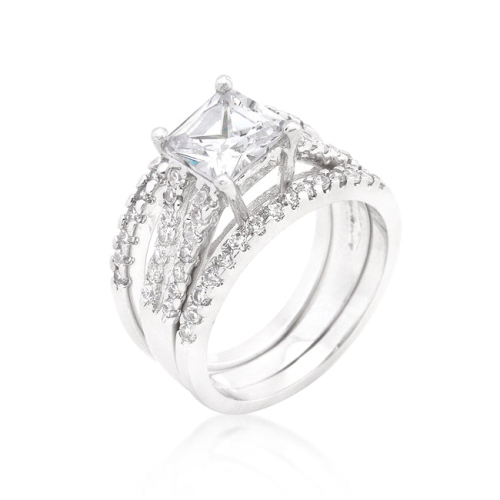 Ensemble nuptial triple à zircon cubique taille princesse