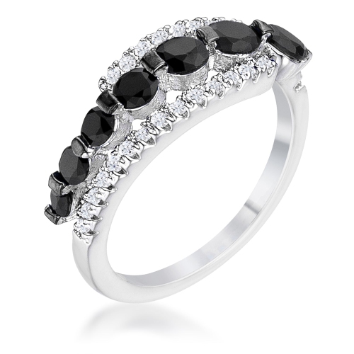 JGI  1.06Ct Rhodium & Hematite Plated Graduated & Clear Cz Half Eternity Ring In Black