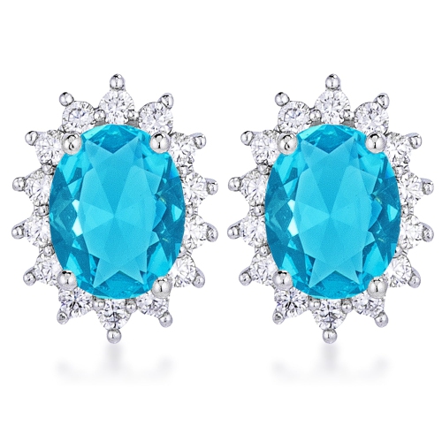 JGI  Rhodium Plated Aqua Petite Royal Oval Earrings In Blue