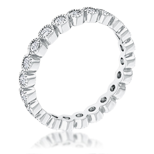 JGI  Rhodium Plated Dotted Clear Cz Round Bezel Eternity Ring In Multicolor