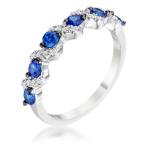 JGI  .18Ct Rhodium And Hematite Plated S Shape Sapphire And Clear Cz Half Eternity Band In Blue