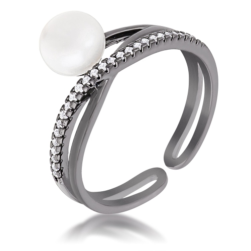 JGI  Hematite Pearl Ribbon Bypass Half Pave Ring In Multicolor