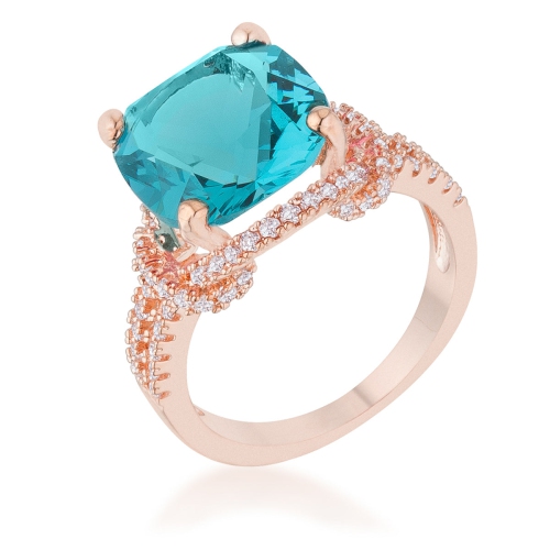 JGI  Charlene 6.2Ct Aqua Cz Rose Classic Statement Ring In Gold