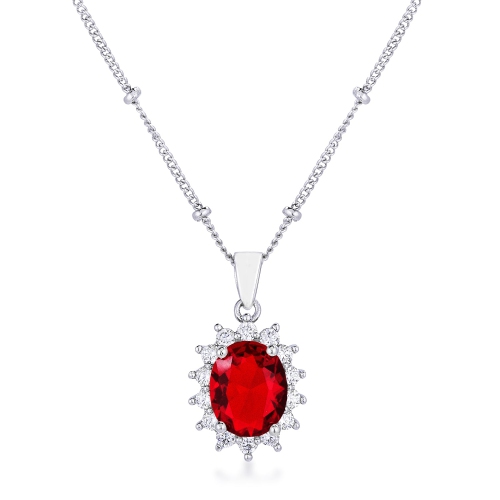 JGI  Rhodium Plated Ruby Petite Royal Oval Pendant In Red