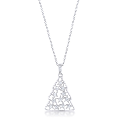 JGI  .2 Ct Cz Rhodium Christmas Tree Pave Holiday Pendant In Multicolor