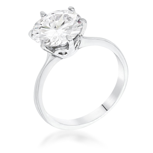 Bague classique en rhodium avec zircon cubique et pierre simple de 3,5 carat