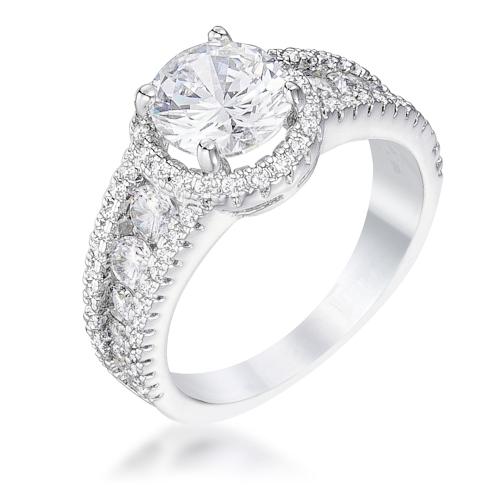 JGI  2.1Ct Rhodium Plated Solitaire Engagement Halo Ring In Multicolor