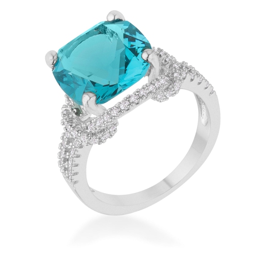 JGI  Charlene 6.2Ct Aqua Cz Rhodium Classic Statement Ring In Multicolor