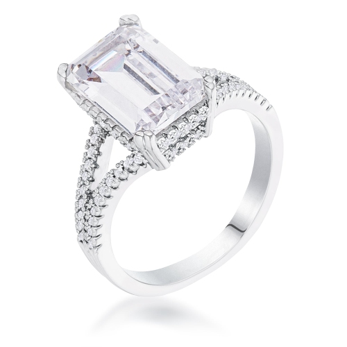 JGI  6.75Ct Rhodium Plated Emerald Cut Wishbone Ring In Multicolor