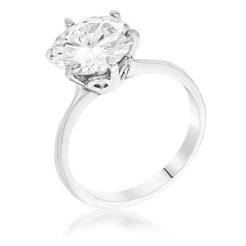 Bague classique en rhodium avec zircon cubique et pierre simple de 3,5&nbsp;carat