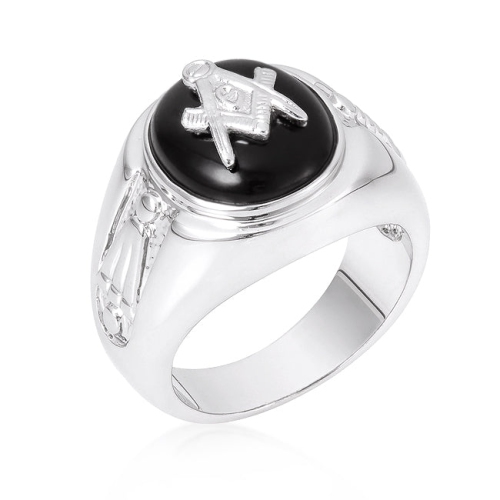 Bague pour homme en onyx plaqué rhodium