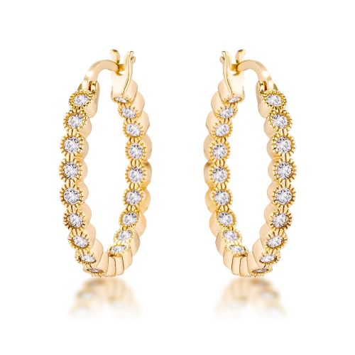 JGI  Dotted Cz Round Bezel Hoop Earrings