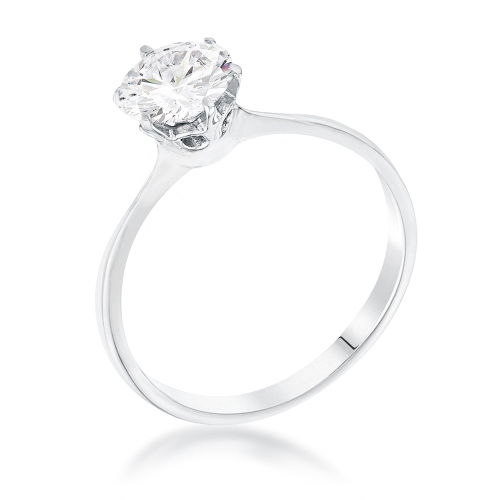Bague classique en rhodium avec zircon cubique et pierre simple de 1&nbsp;carat