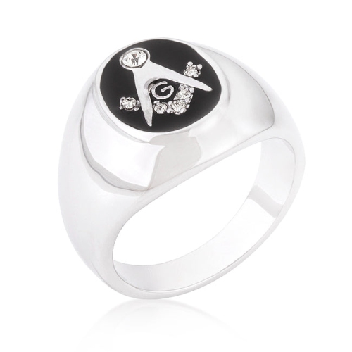 JGI  Rhodium Plated Onyx Cubic Zirconia Masonic Ring In Multicolor